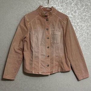 Chico's Denim Jacket Faded Look Pink Button Up Collared Long Sleeve Feminine 2 L